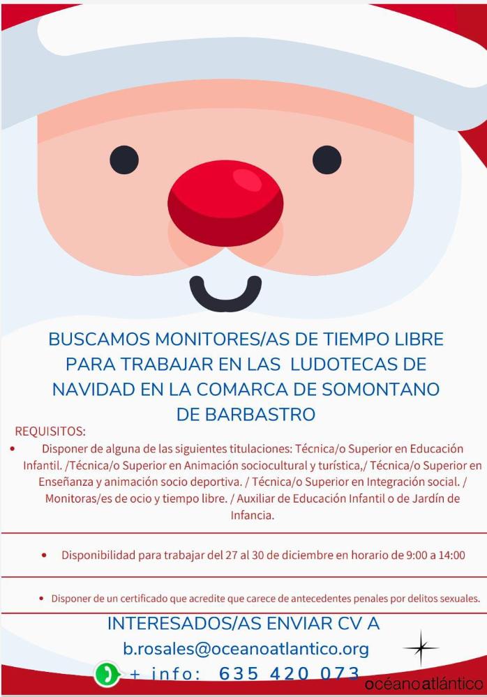 Imagen Se busca monitor de Tiempo Libre para Navidad