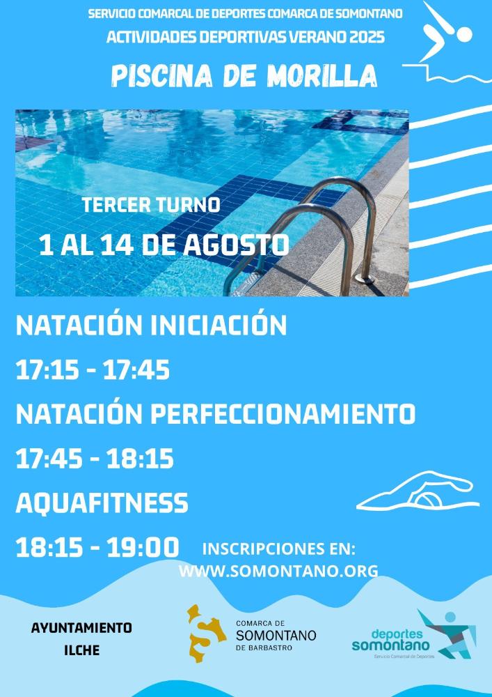 Imagen La primera quincena de agosto comienza el tercer turno de los cursos de natación en Morilla