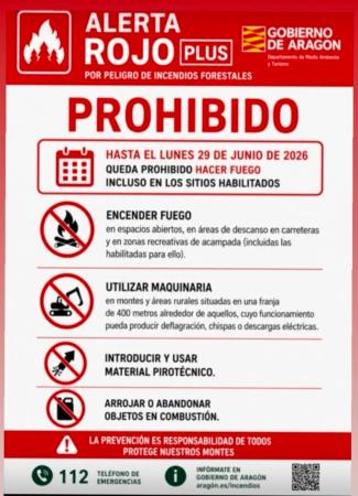 Declarado el NIVEL DE ALERTA ROJO PLUS de alerta por riesgo de incendios...